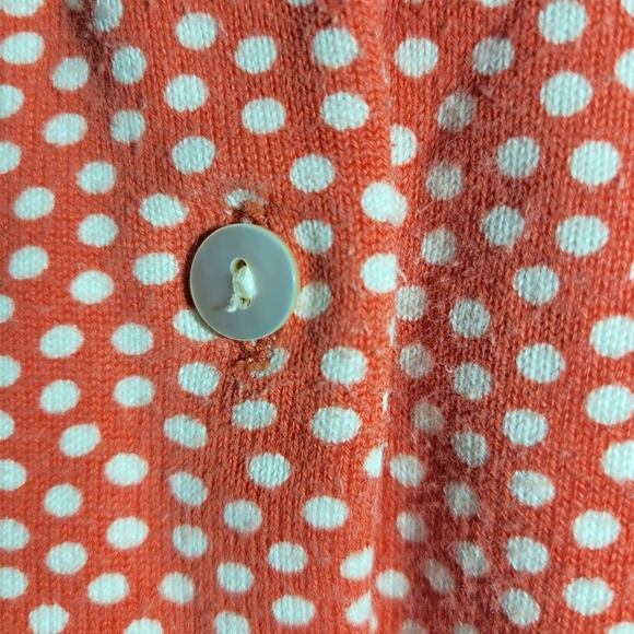 Lands' End Orange and White Polka Dot cardigan boxy square cut Sweater XS - Picture 3 of 5
